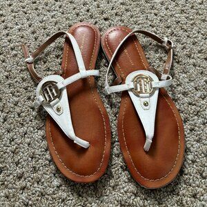 Tommy Hilfiger wite sandals with gold label, size 7.5 M